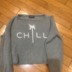 Wooden Ships crop sweater in Gray with letters CHILL